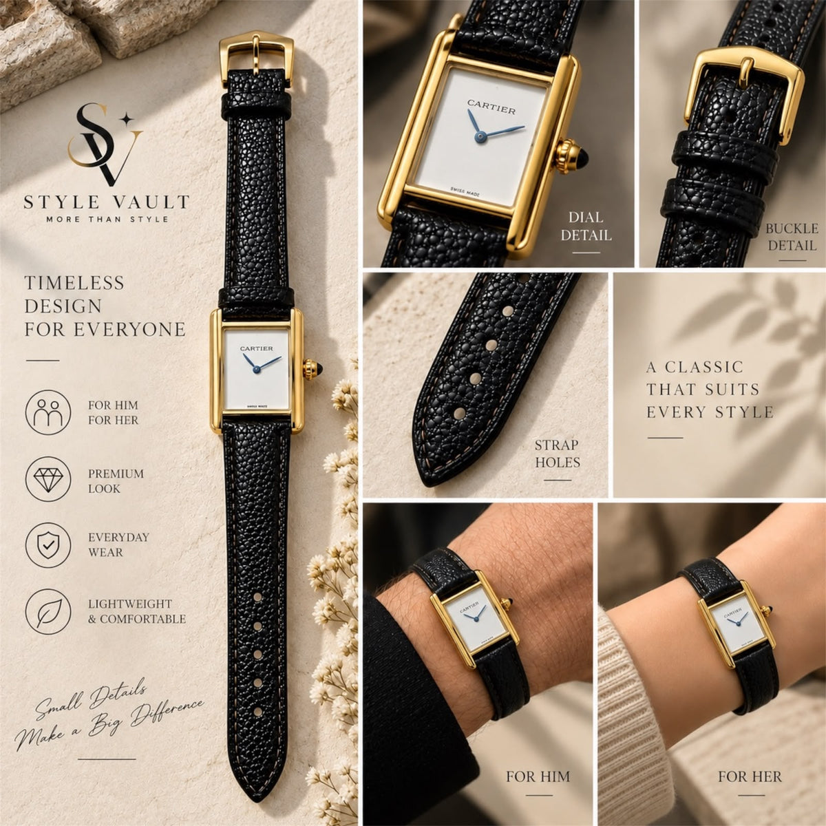 Classic Rectangular Unisex Watch – 5 Premium Styles