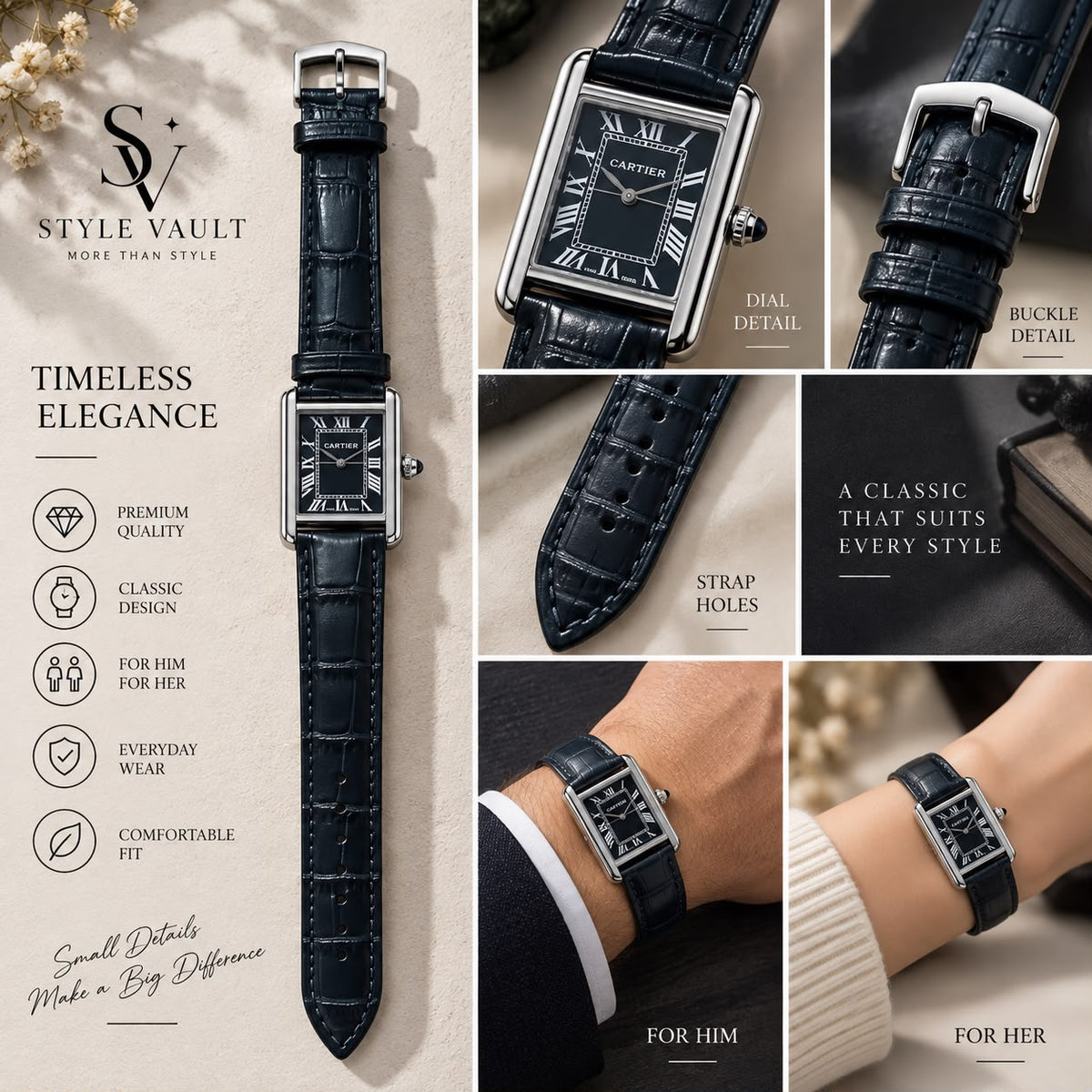 Classic Rectangular Unisex Watch – 5 Premium Styles