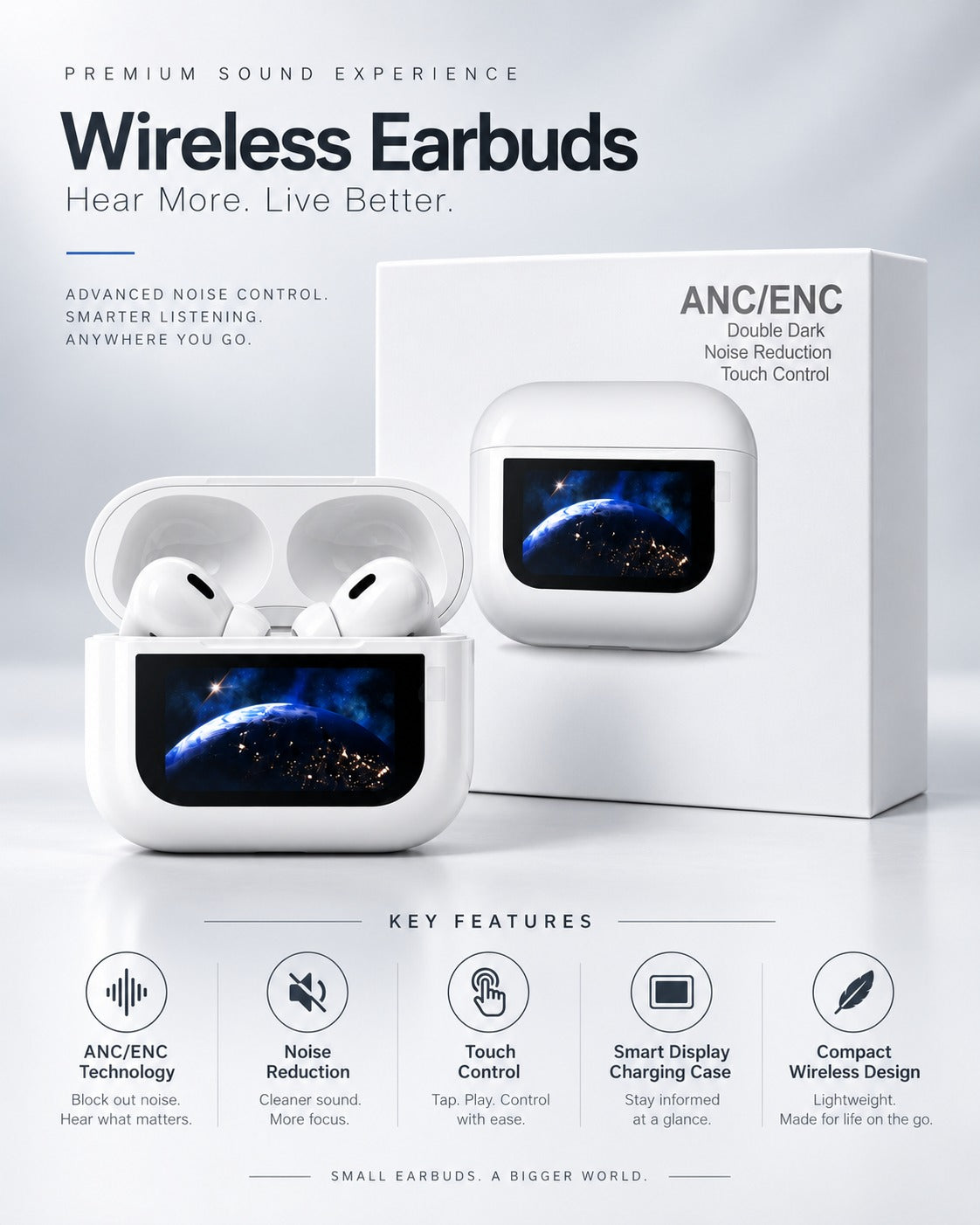 Smart Screen Wireless Earbuds ANC/ENC | Style Vault