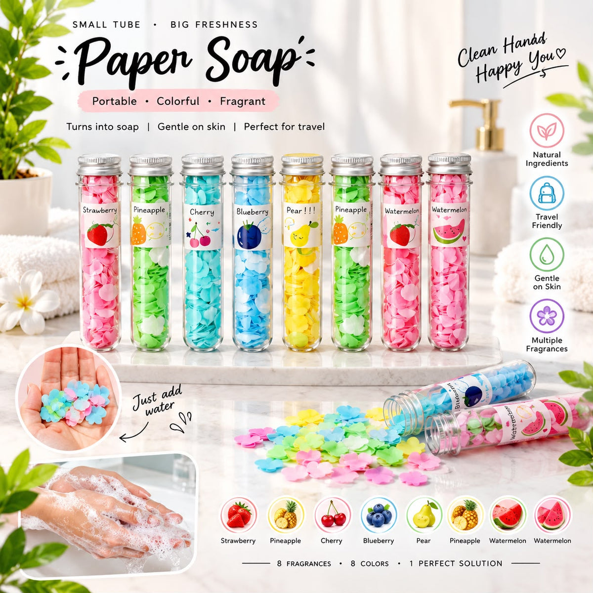 Flower Paper Soap Portable Fragranced Petal Soap Tubes