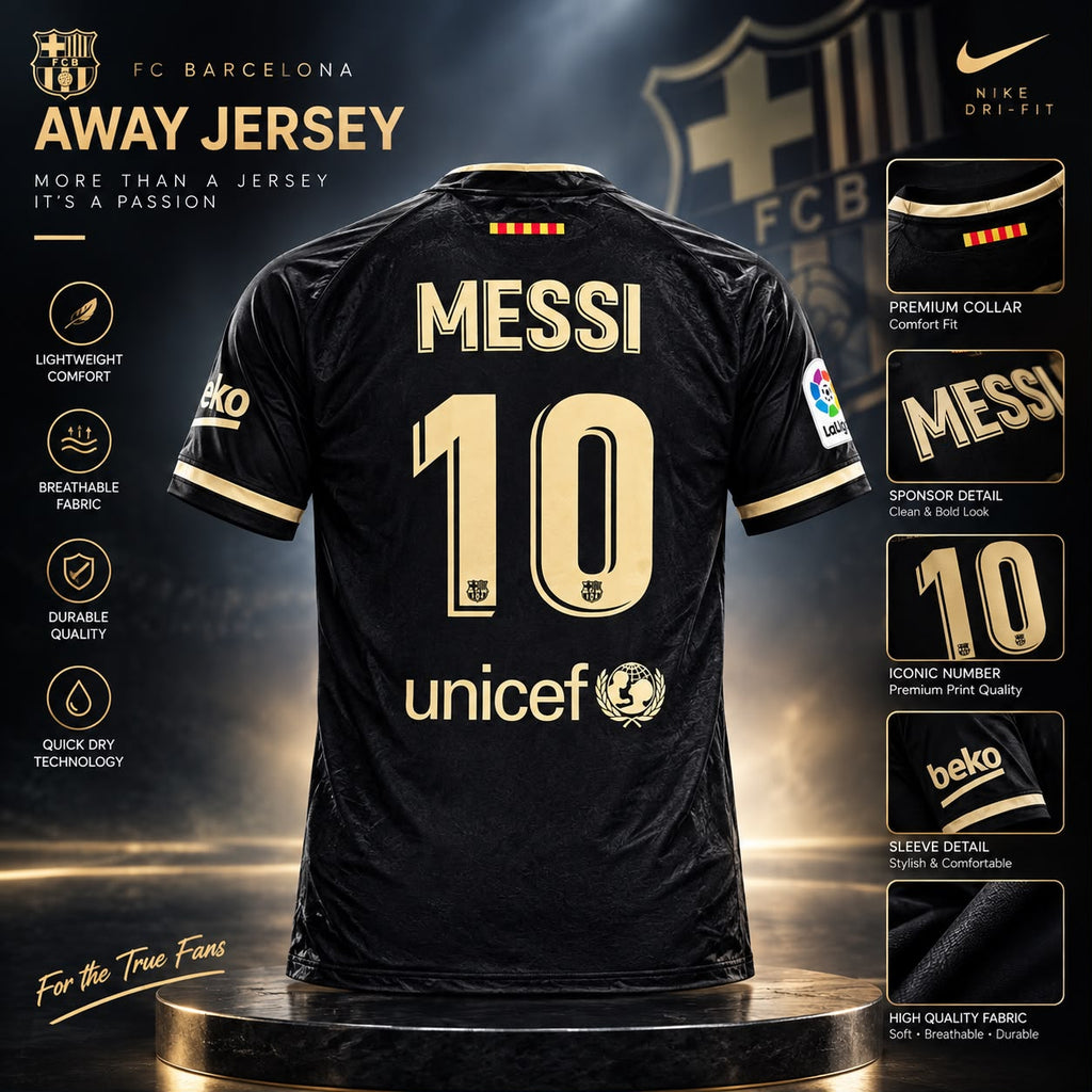 FC Barcelona Away Jersey – Messi 10 Black & Gold Edition