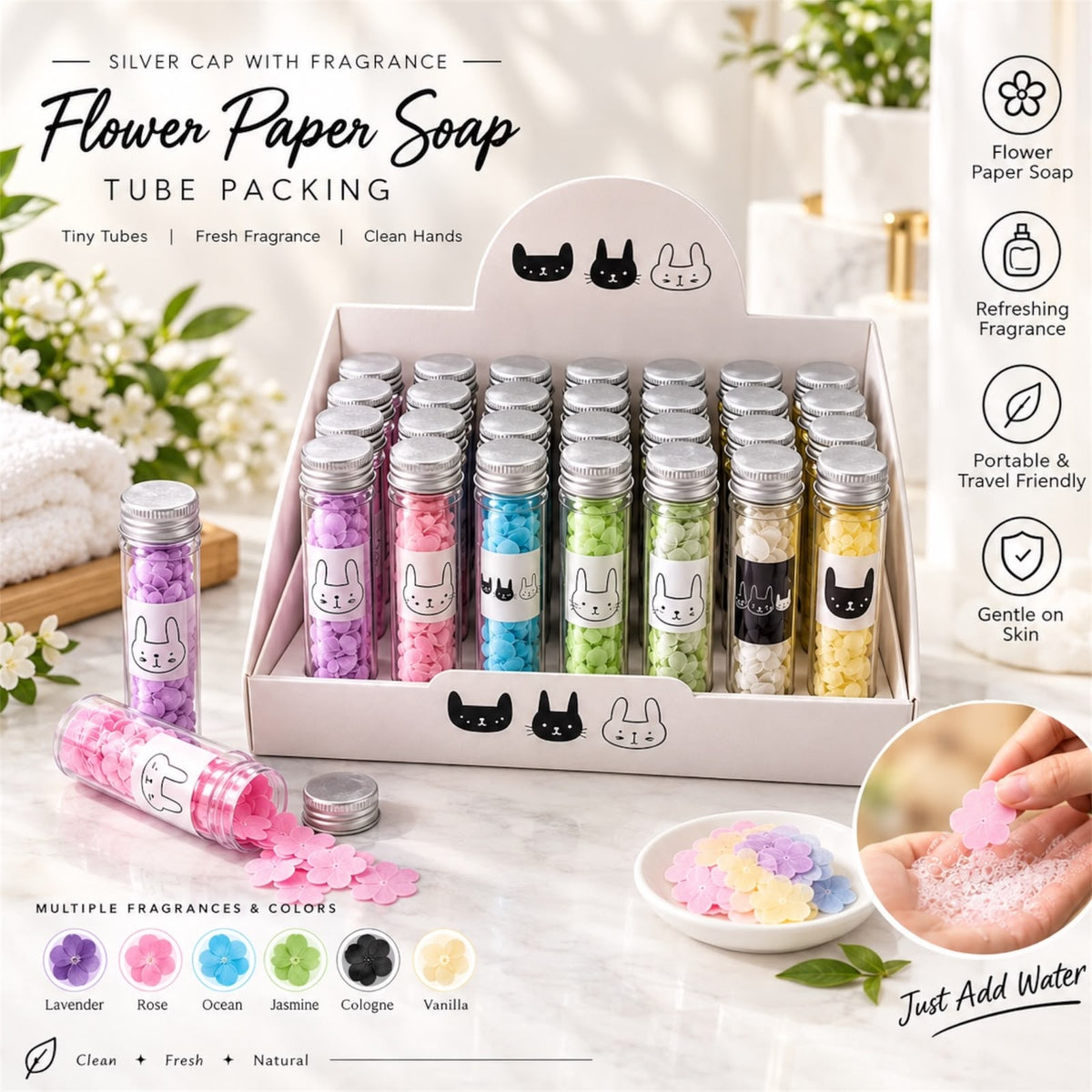 flower paper soap tubes in assorted colors