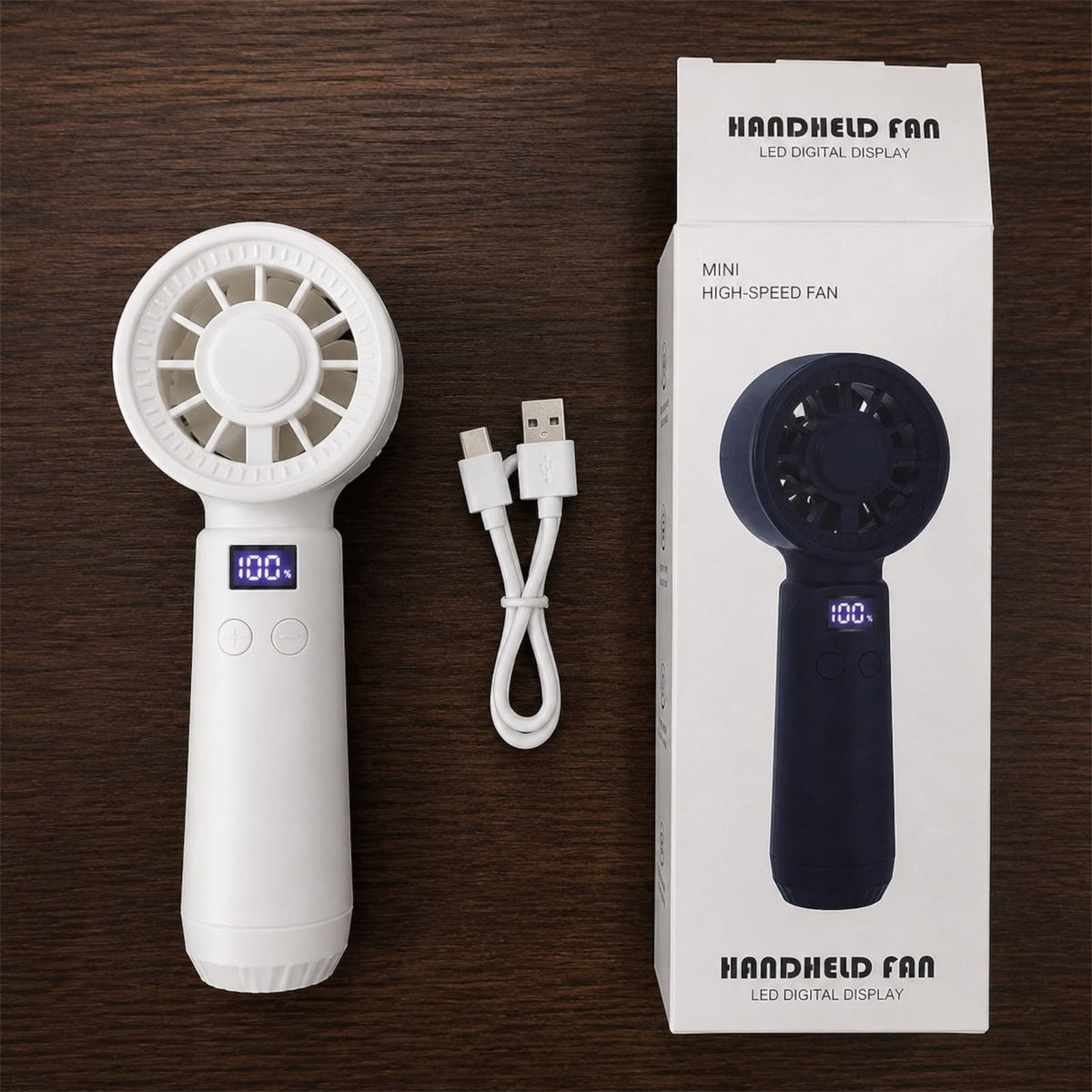 portable rechargeable handheld fan with digital display